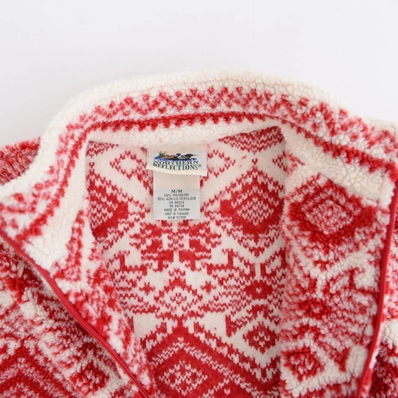Vintage Norther Reflections Red & Cream Winter Design Fleece Zip Up Sweater Med - Picture 13 of 13